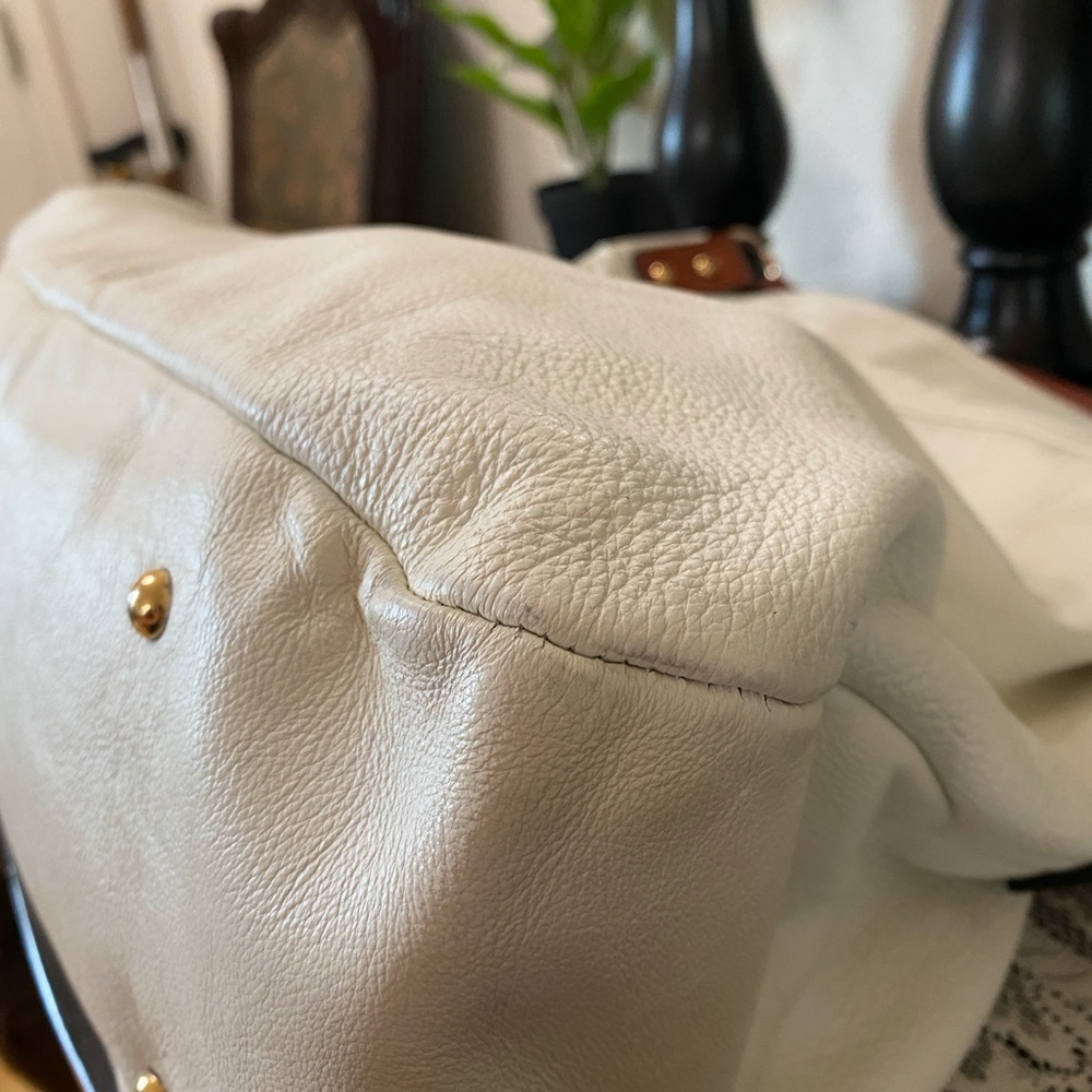 Cynthia Rowley Womens Shoulder Bag, Leather Zip Pockets Off White/Brown, X LRG - Picture 8 of 16